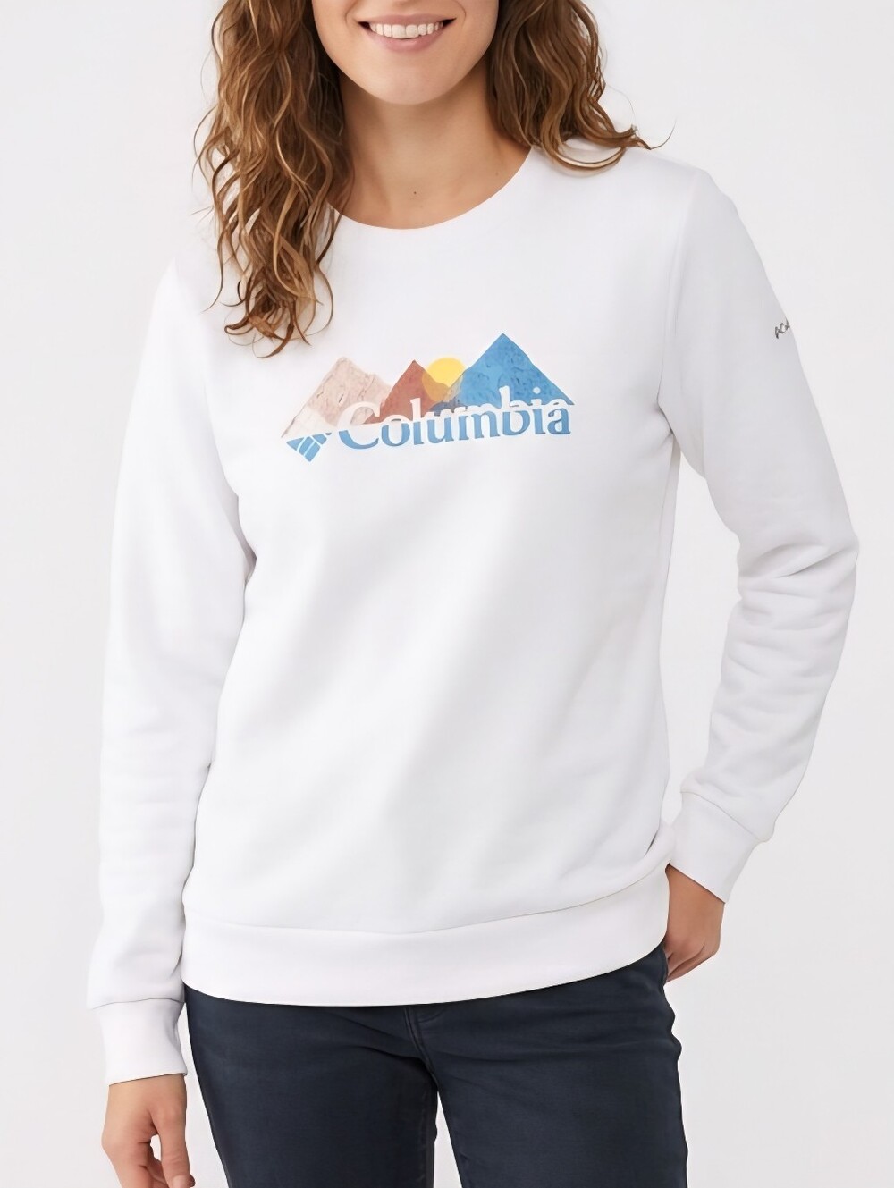 Sz M Columbia White Crewneck Pullover Sweatshirt with Mountain Logo